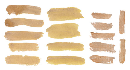 Golden Color watercolor brush vector set, vector gold stock brush set with grunge. 
