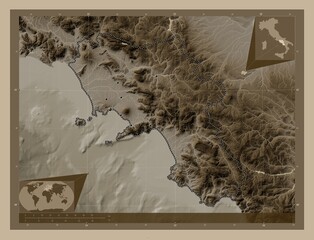 Campania, Italy. Sepia. Major cities