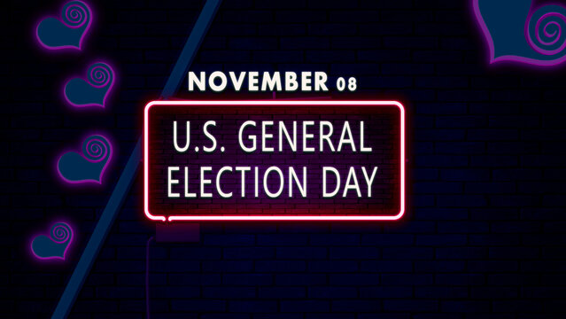 Happy U.S. General Election Day, November 08. Calendar Of November Retro Neon Text Effect, Design