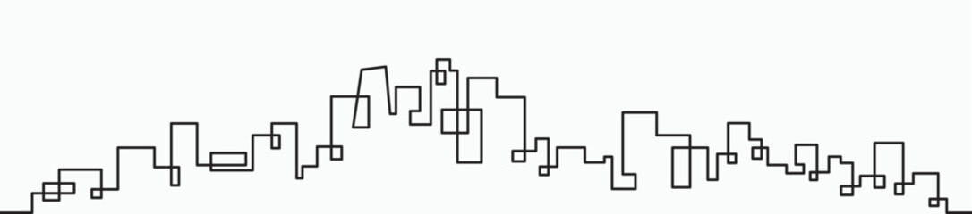 Fototapeta premium Modern City Skyline continuous outline drawing on white background.