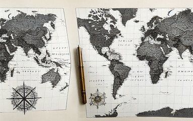 World map drawing with pen, expressing business world and elegant globalization