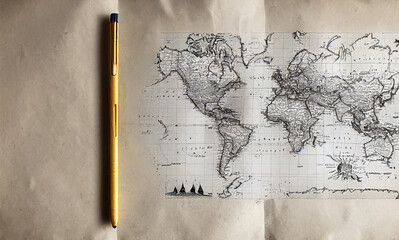 Old paper with old world map