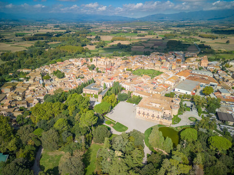 Peralada small medieval Spanish town on the Costa Brava in Girona aerial images castle winery