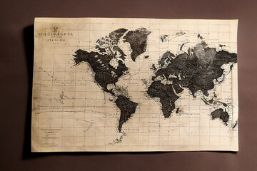 Antique 18th century world map on old paper