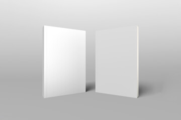 isolated on gray background. 2 vertical standing white cover book mockup.