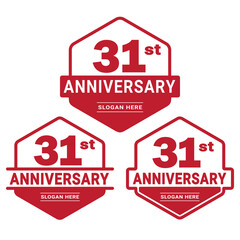 Set of 31 years Anniversary logotype design. 31st birthday celebration logo collection. Set of anniversary design template. Vector illustration. 