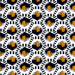 Paint brush hexagons. Hand drawn honeycombs background. Hexahedrons wallpaper. Hives motif. Geometric backdrop. Ethnic digital paper. Web designing. Textile print. Seamless pattern.