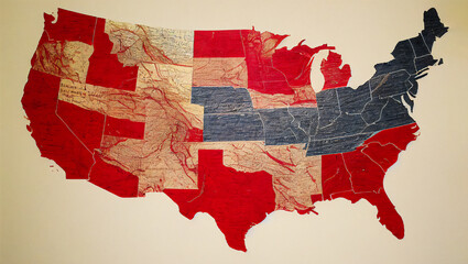 Map of usa with american flag colors