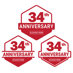 Set of 34 years Anniversary logotype design. 34th birthday celebration logo collection. Set of anniversary design template. Vector illustration. 