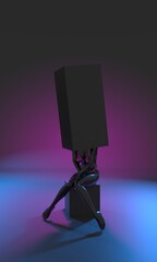 Social problems concept. Illustration of a beautiful fashion model sitting on cube in a stylish swimsuit. Young attractive woman in bikini. 3D render