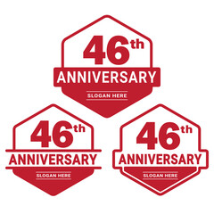 Set of 46 years Anniversary logotype design. 46th birthday celebration logo collection. Set of anniversary design template. Vector illustration. 