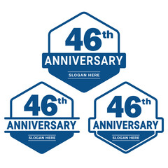 Set of 46 years Anniversary logotype design. 46th birthday celebration logo collection. Set of anniversary design template. Vector illustration. 