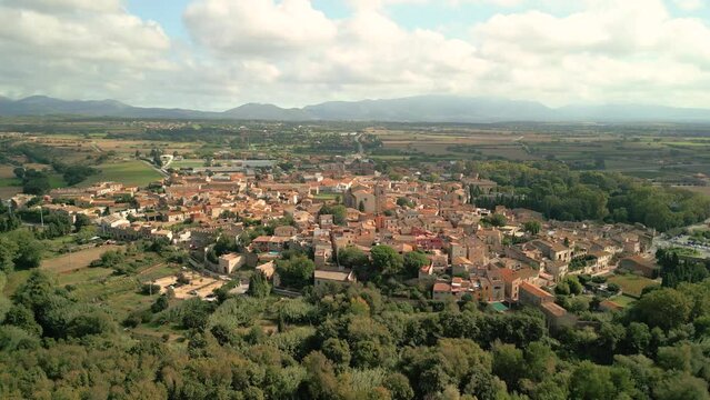 Aerial images of the town of Peralada in Girona Spain Figueres beach of the Mediterranean
