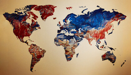 Red and blue stylized world map, for poster and decoration design