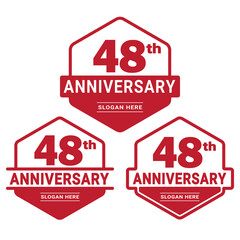 Set of 48 years Anniversary logotype design. 48th birthday celebration logo collection. Set of anniversary design template. Vector illustration. 