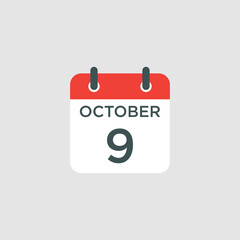 calendar - October 9 icon illustration isolated vector sign symbol