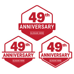 Set of 49 years Anniversary logotype design. 49th birthday celebration logo collection. Set of anniversary design template. Vector illustration. 
