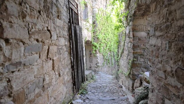 Video scene from the abandoned destroyed Italian village of Bussana Vecchia near San Remo during the day
