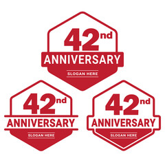 Set of 42 years Anniversary logotype design. 42nd birthday celebration logo collection. Set of anniversary design template. Vector illustration. 