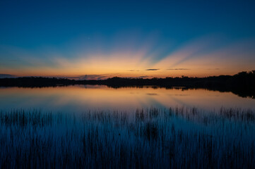 Colorful sunrise over Nine Mile Pond in Everglades National Park, Florida.
