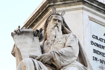 Patriarch Moses Statue on the Column of the Immaculate Conception Close Up at Piazza Mignanelli...