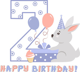 Happy birthday Bunny with number 2 for boys