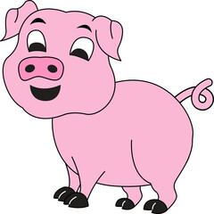 cute animal of pig on cartoon version,vector illustration