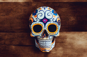 Calavera decorada, pintada con flores, temáctica día de muertos, halloween
