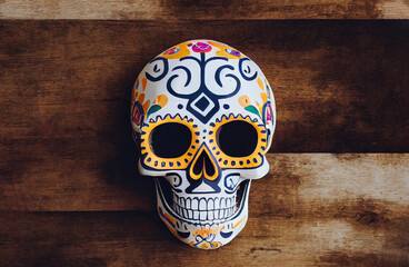 Calavera decorada, pintada con flores, temáctica día de muertos, halloween