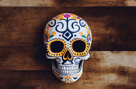 Calavera decorada, pintada con flores, tem&aacute;ctica d&iacute;a de muertos, halloween