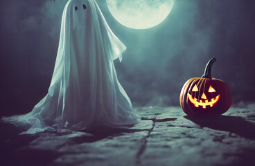 Naklejka premium fantasmas en una noche de brujas con temática de halloween