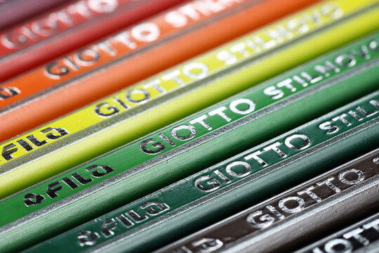 WIEHL, GERMANY - SEPTEMBER 24, 2022: marking on FILA Giotto Stilnovo colored pencils