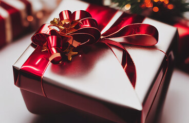 Caja de regalo blanca con cinta blanca y roja