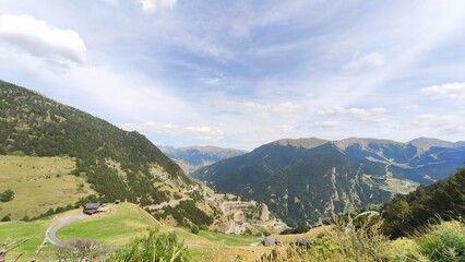 Fototapeta na wymiar Panoramic cityscape view of Andorra La Vella and Escaldes - Engordany, Andorra