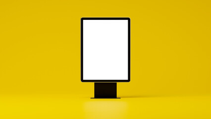 blank 3d mockup of vertical billboard outdoor stand or poster on yellow background. Background or pattern. 3d rendering