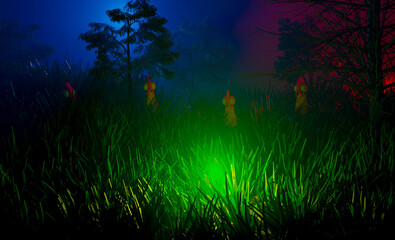 unusual creatures forest with beautiful lighting