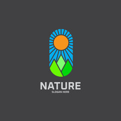 mountain and sun logo stock vector
