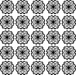 Seamless vector line art pattern made of flowers, black and white