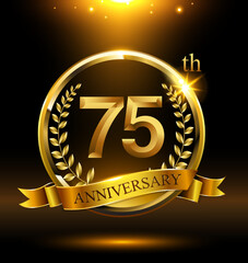 75th golden anniversary logo with ring and ribbon,wreath