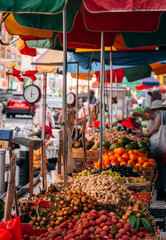 stall with fruits and vegetables in chinatown New York City   - obrazy, fototapety, plakaty