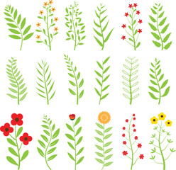 Hand drawn flowers and leaves vector elements. Spring or summer design for wedding , invitation, birthday or greeting card