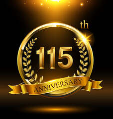 115th golden anniversary logo with ring and ribbon,wreath