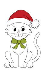 cute cartoon christmas animal. isolated illustration of a white cat with big eyes. you can print it on standard 8.5x14 inch paper