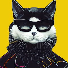 Closeup artistics portrait of stylish cat wearing eyeglasses