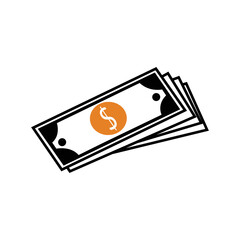 Cash on dollar banknote icon | Black Vector illustration |