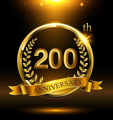 200th golden anniversary logo with ring and ribbon,wreath