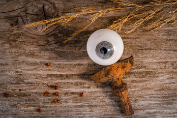 Eyeball and rusty cross