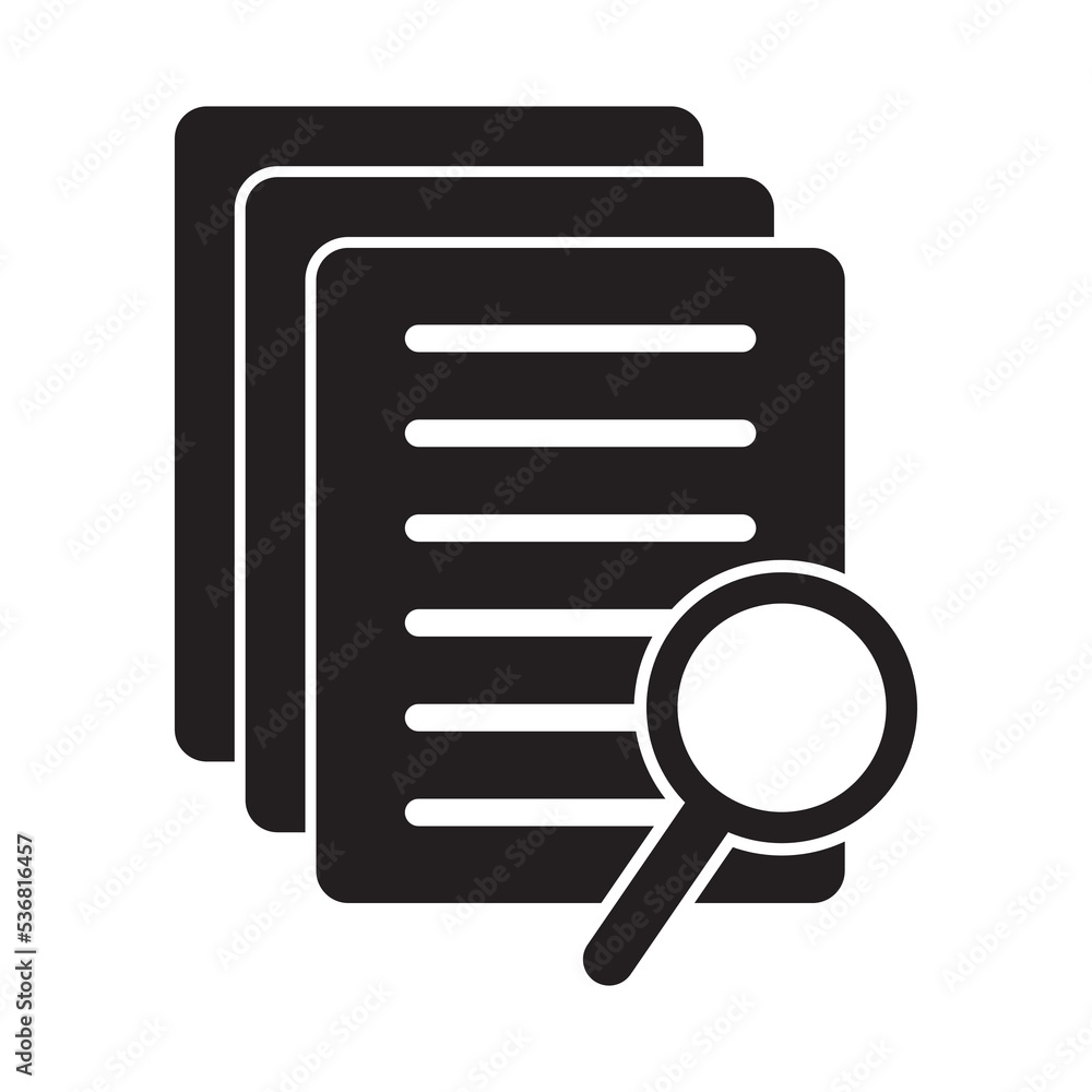 Wall mural document with magnifier loupe business concept. scrutiny document plan icon in flat style. review st