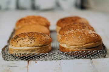 Freshly baked burger buns