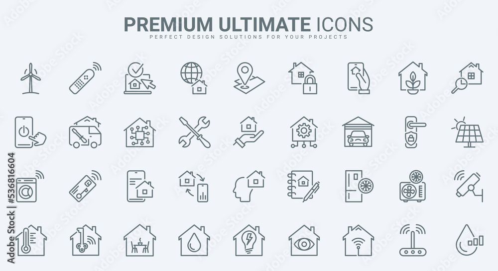 Poster smart home technology thin line icons set vector illustration. outline automation of digital house s
